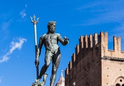 travel to Italy - fountain of Neptune in center of Bologna city in sunny day