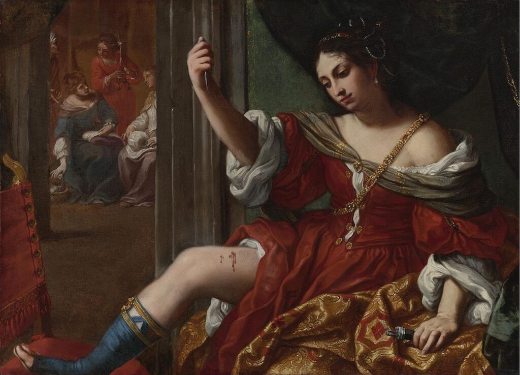 "Porzia che si ferisce alla coscia" - Elisabetta Sirani